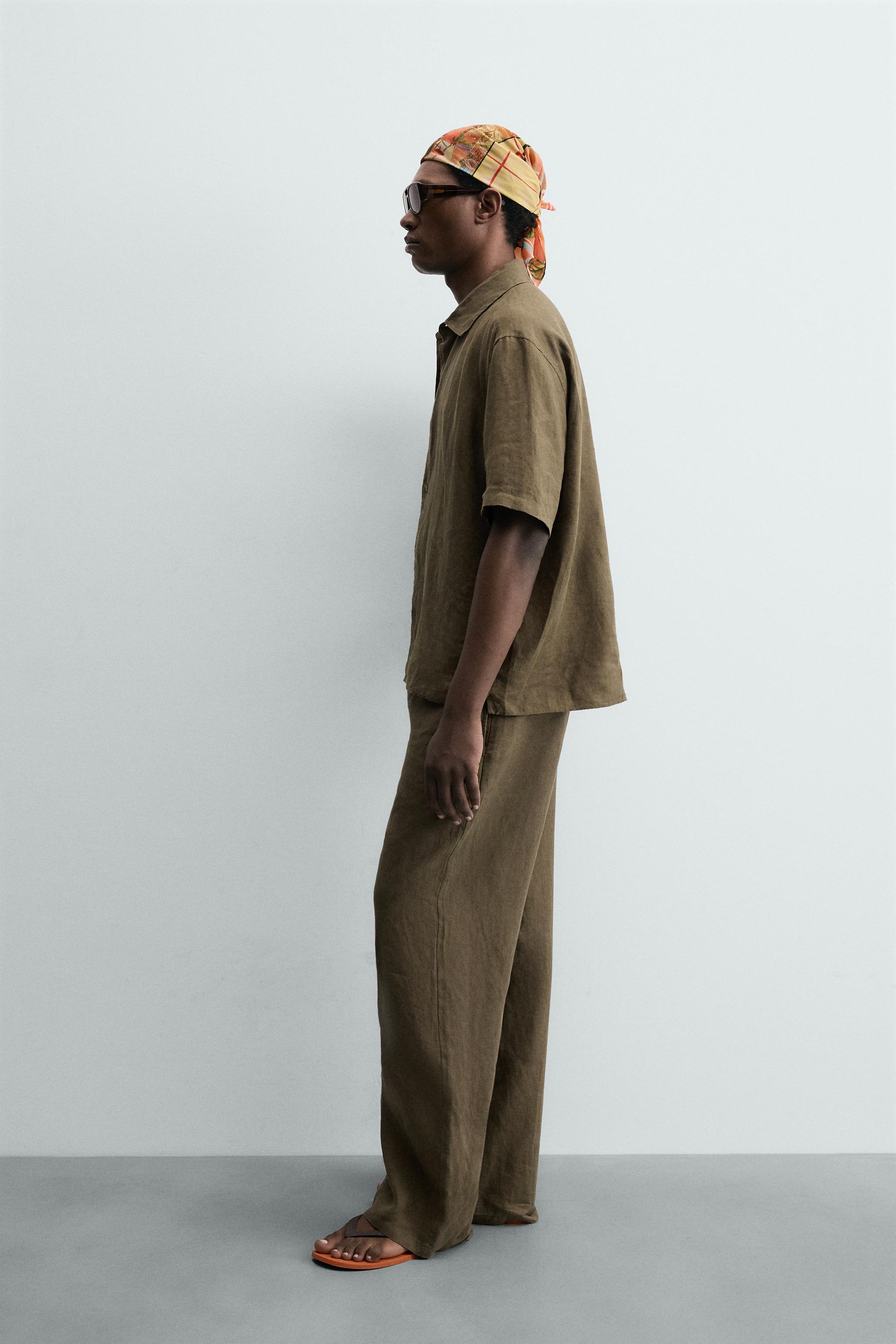 リラックスフィット100%リネンシャツ - ダークカーキ | ZARA Japan / 日本