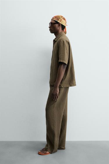 100% LINEN RELAXED FIT SHIRT - Dark khaki by Zara - Image 3