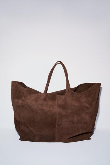 SPLIT SUEDE MAXI TOTE BAG - Chocolate by Zara