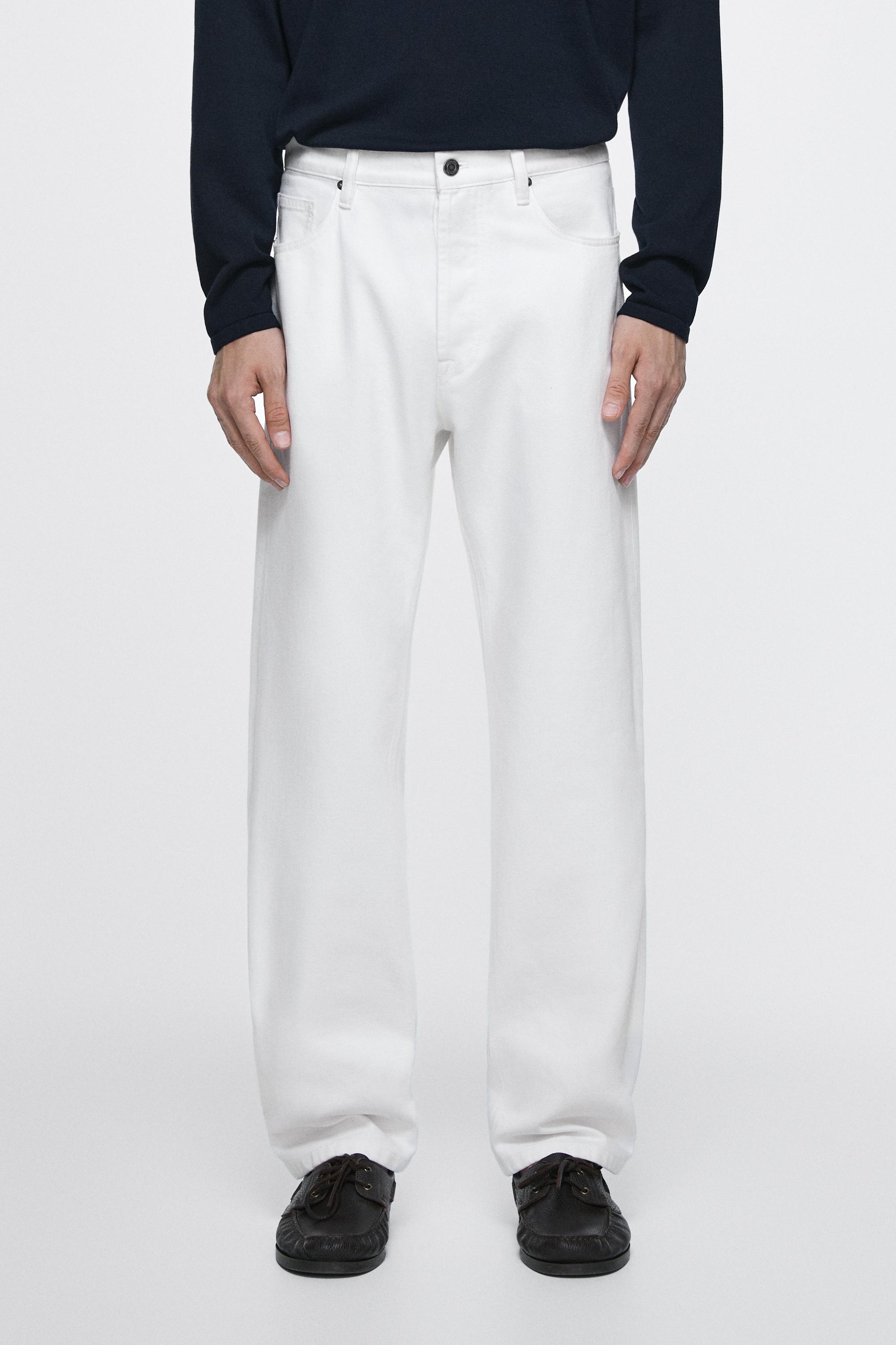 Straight-leg denim-effect pants — White