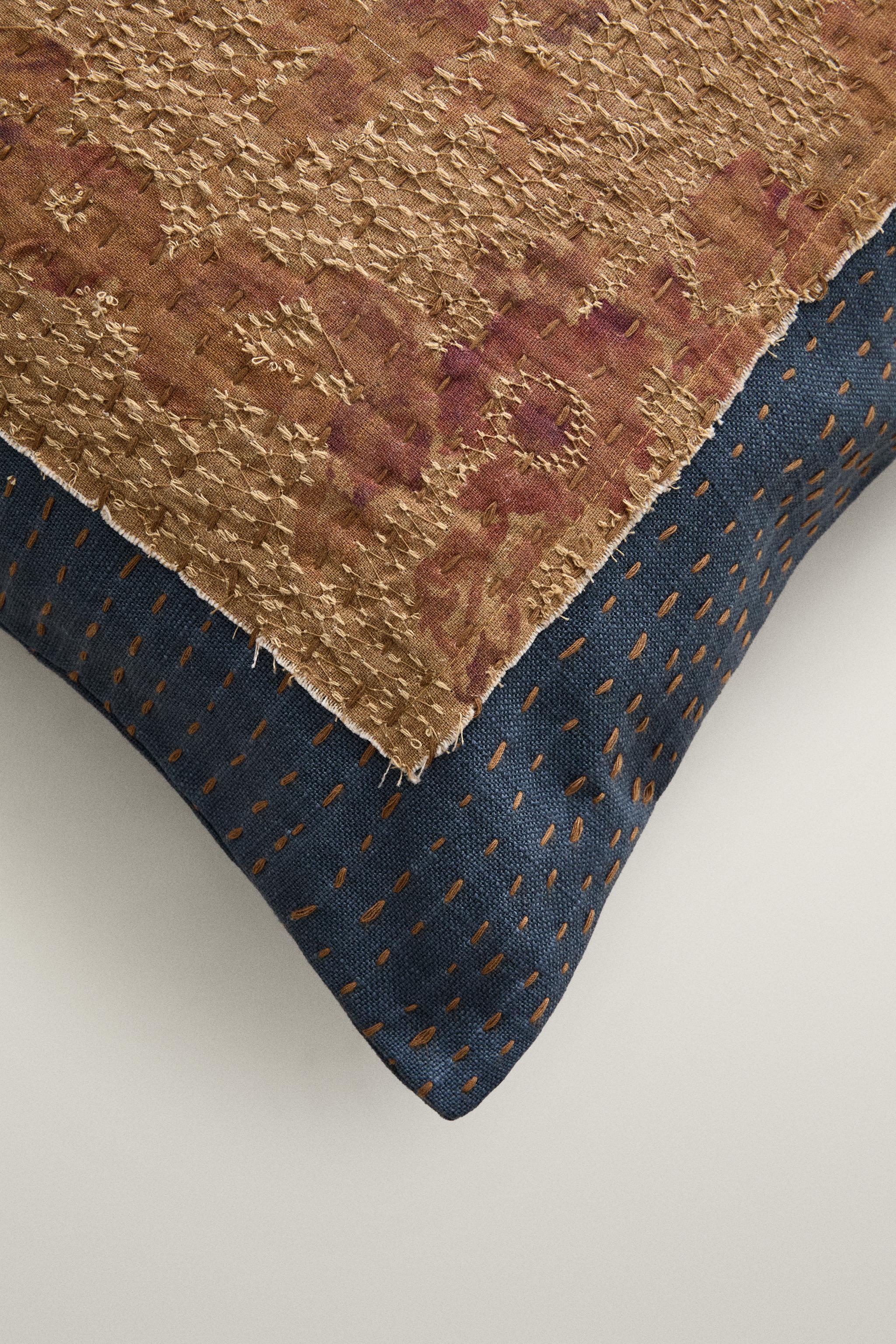 EMBROIDERED CUSHION COVER — Mustard