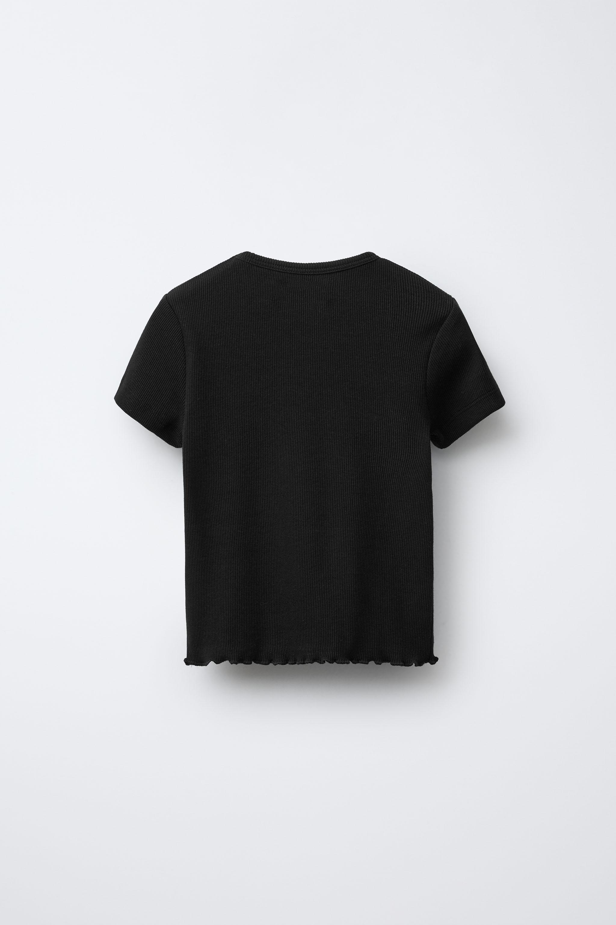 RIB T-SHIRT WITH BEADED FLOWERS