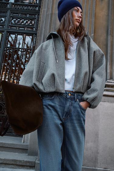 SOFT HOODIE OVERSIZE BOMBER JACKET - Grey by Zara