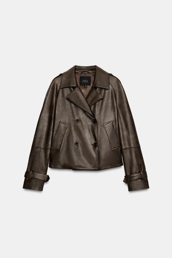ZW COLLECTION LEATHER EFFECT JACKET - Brown by Zara - Image 0