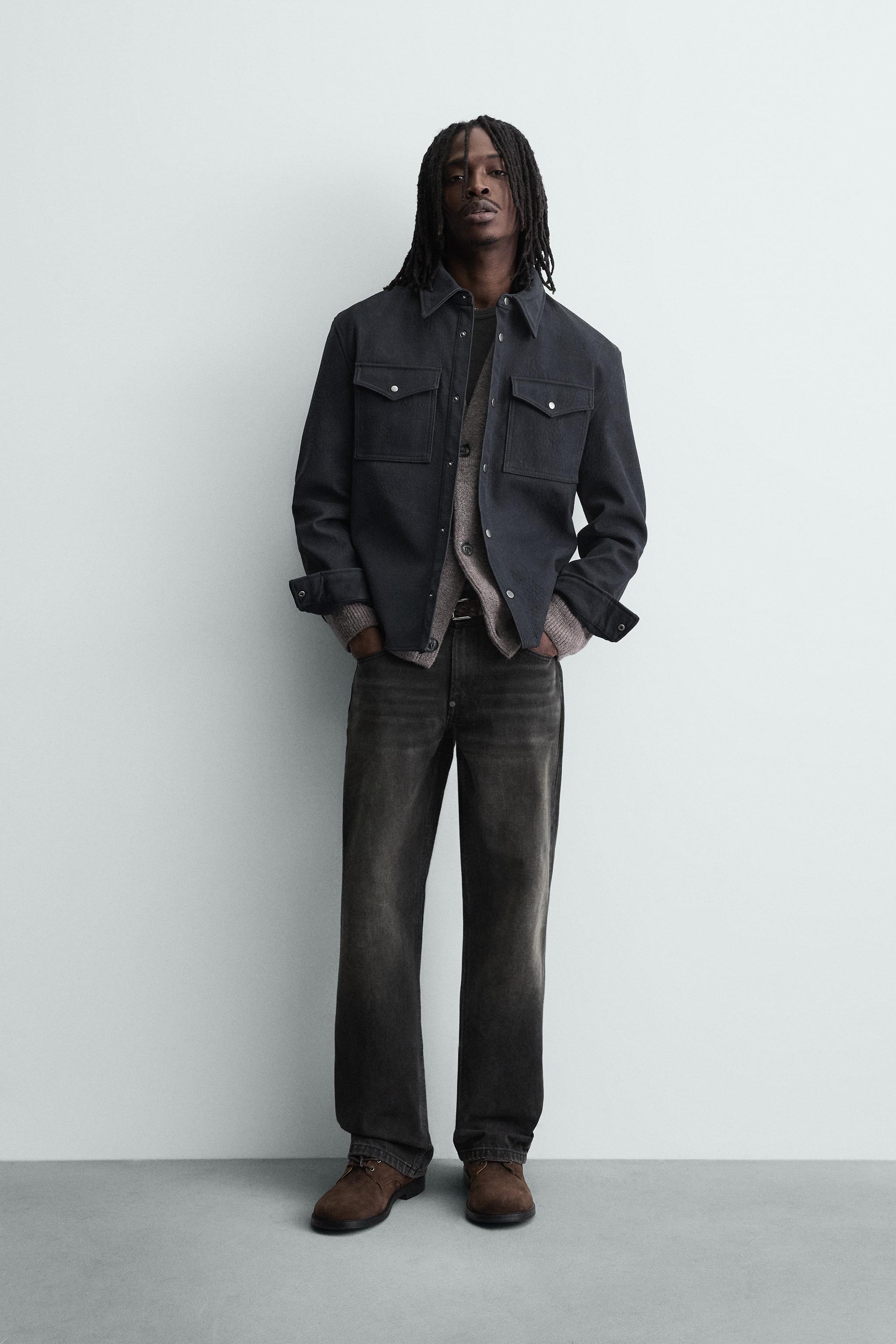 RELAXED FIT FAUX LEATHER OVERSHIRT - Dark navy | ZARA United States
