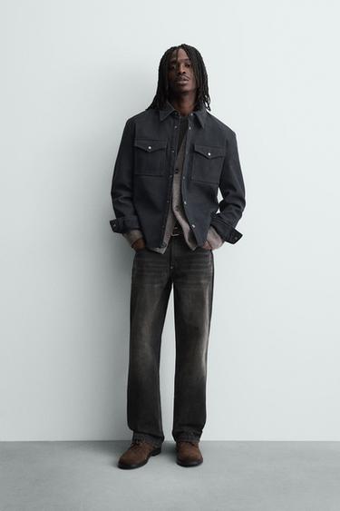 RELAXED FIT LEATHER EFFECT OVERSHIRT - Dark navy by Zara - Image 0