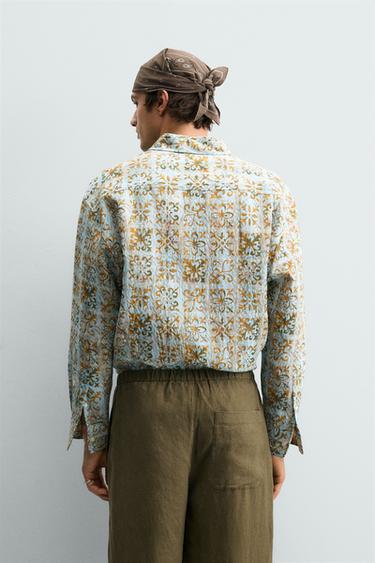 CHEMISE RELAXED FIT À IMPRIMÉ GÉOMÉTRIQUE - Bleu ciel de Zara - Image 2