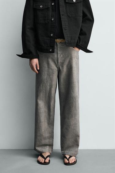 HERRINGBONE STRAIGHT-LEG TROUSERS - Grey / Tan by Zara - Image 1