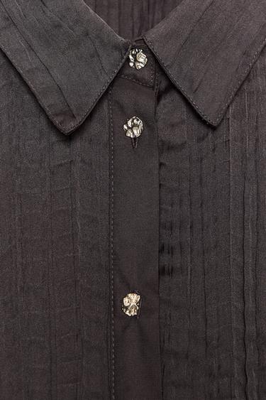 CRINKLE-EFFECT SATIN OVERSIZE SHIRT - Brown by Zara - Image 8