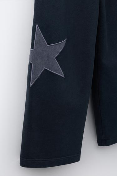 WASHED-EFFECT WIDE-LEG PLUSH TROUSERS WITH STARS - Anthracite grey by Zara - Image 4