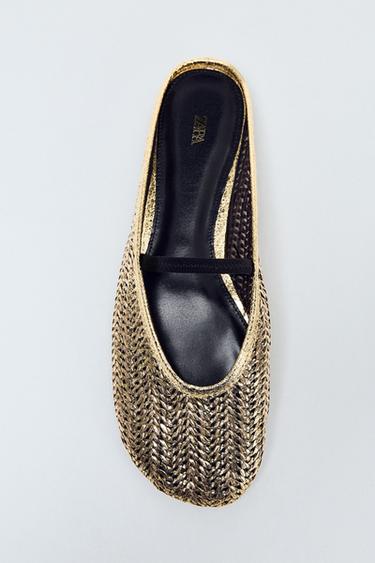 METALLIC BRAIDED SLINGBACK BALLET FLATS - Gold by Zara