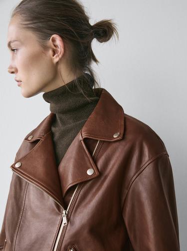 Zara Nappa leather biker jacket - Brown