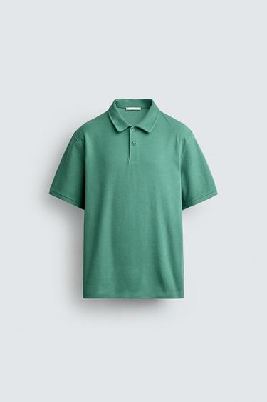 REGULAR FIT TEXTURED POLO SHIRT - Intense green by Zara