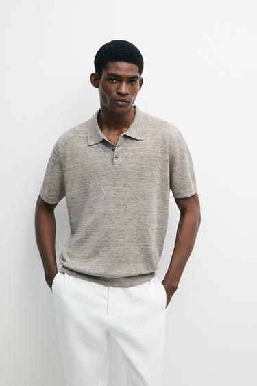Zara 100% linen melange polo shirt - Gray marl