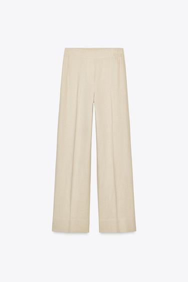 WIDE-LEG LINEN-BLEND TROUSERS - Light beige by Zara