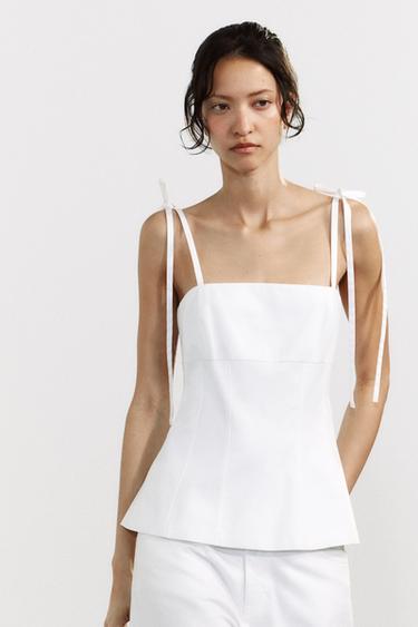 FITTED TOP WITH BOWS - White by Zara