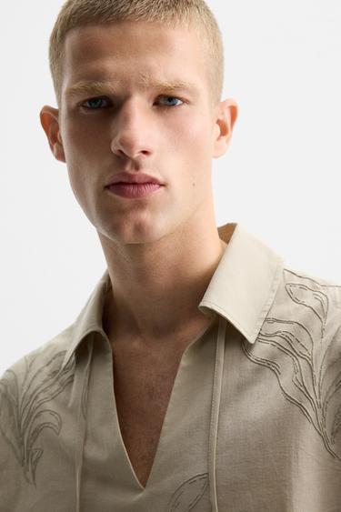 CHEMISE BRODERIE FEUILLES - Marron / Taupe de Zara - Image 5