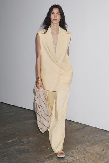 Zara ZW COLLECTION OVERSIZED DOUBLE-BREASTED VEST - Pastel yellow