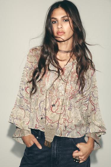CAMISA ESTAMPADA COM BABADOS - Multicolor da Zara