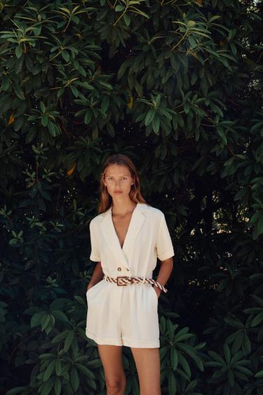 BRAIDED BELT PLAYSUIT - Light beige by Zara