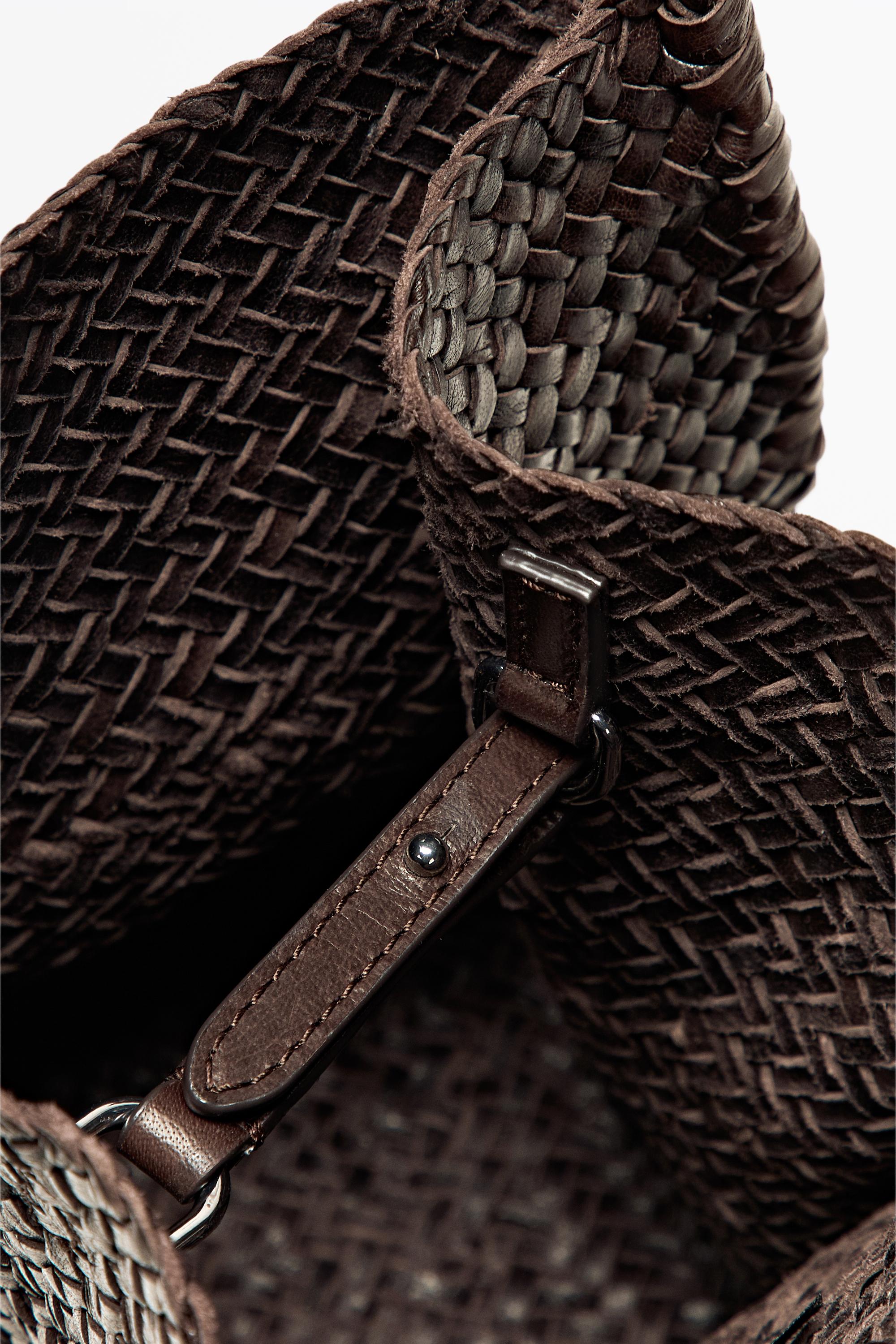 Nappa leather woven bucket bag