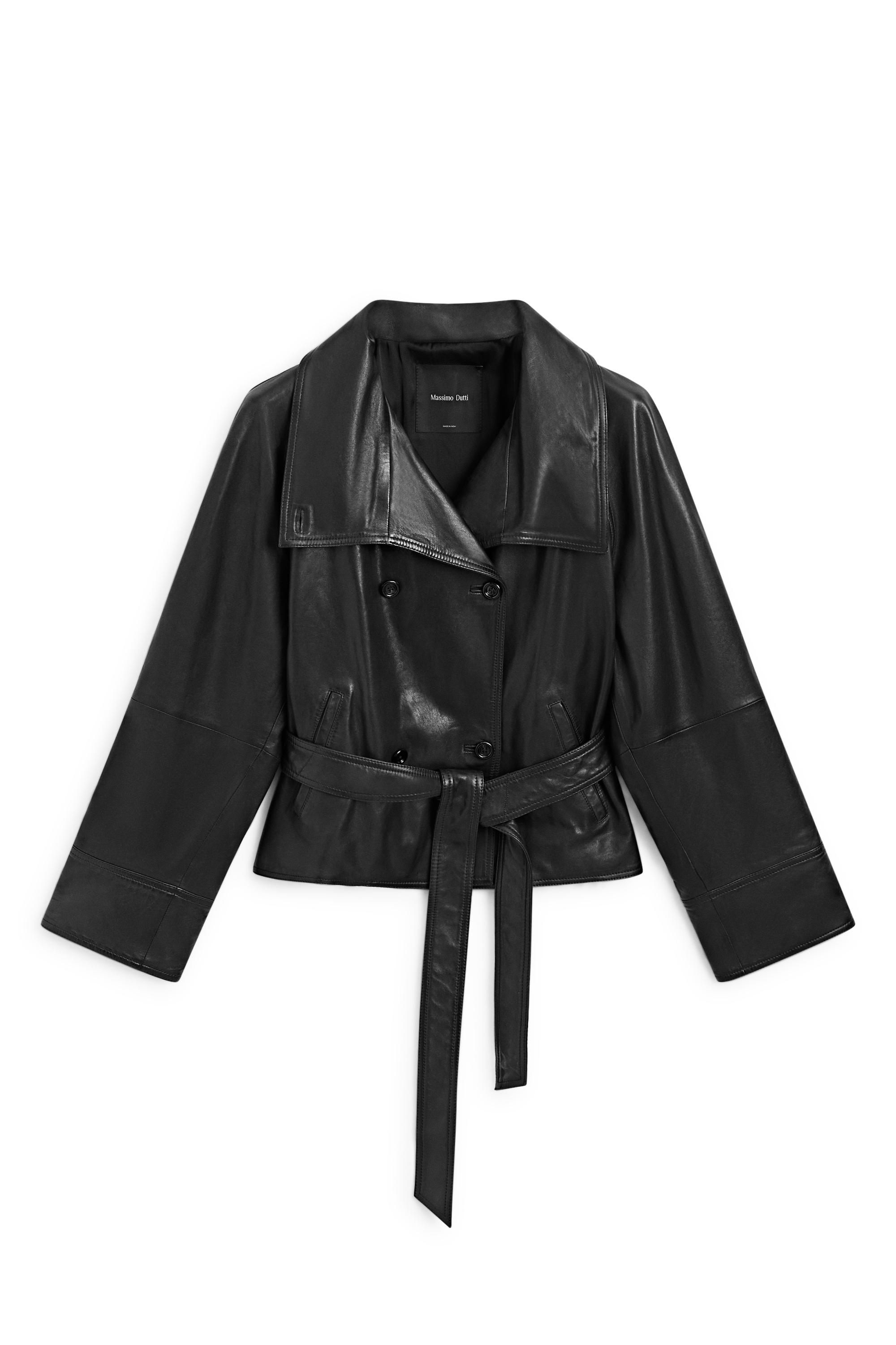 Short belted leather jacket - Black | ZARA United States