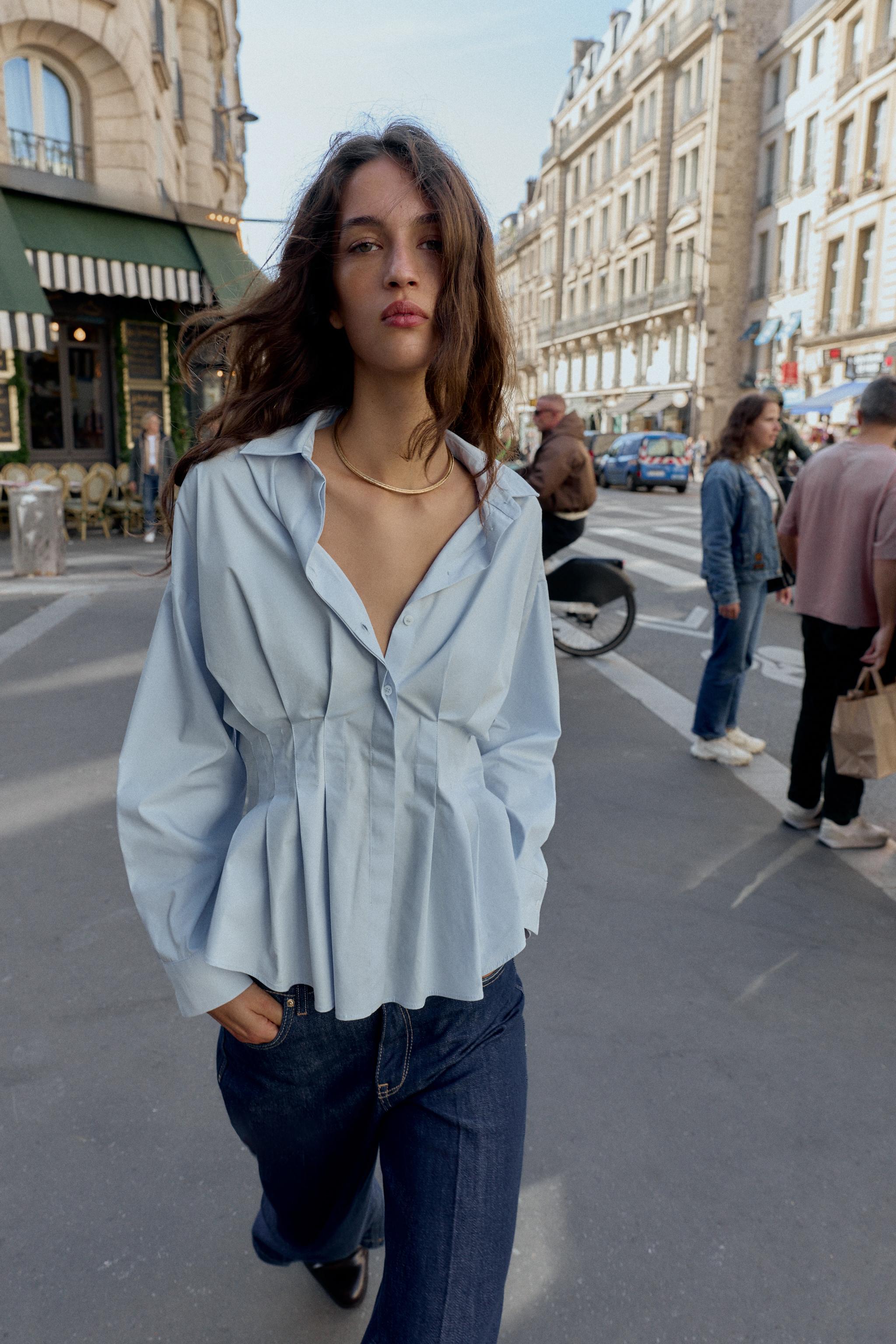 PLEATED POPLIN SHIRT