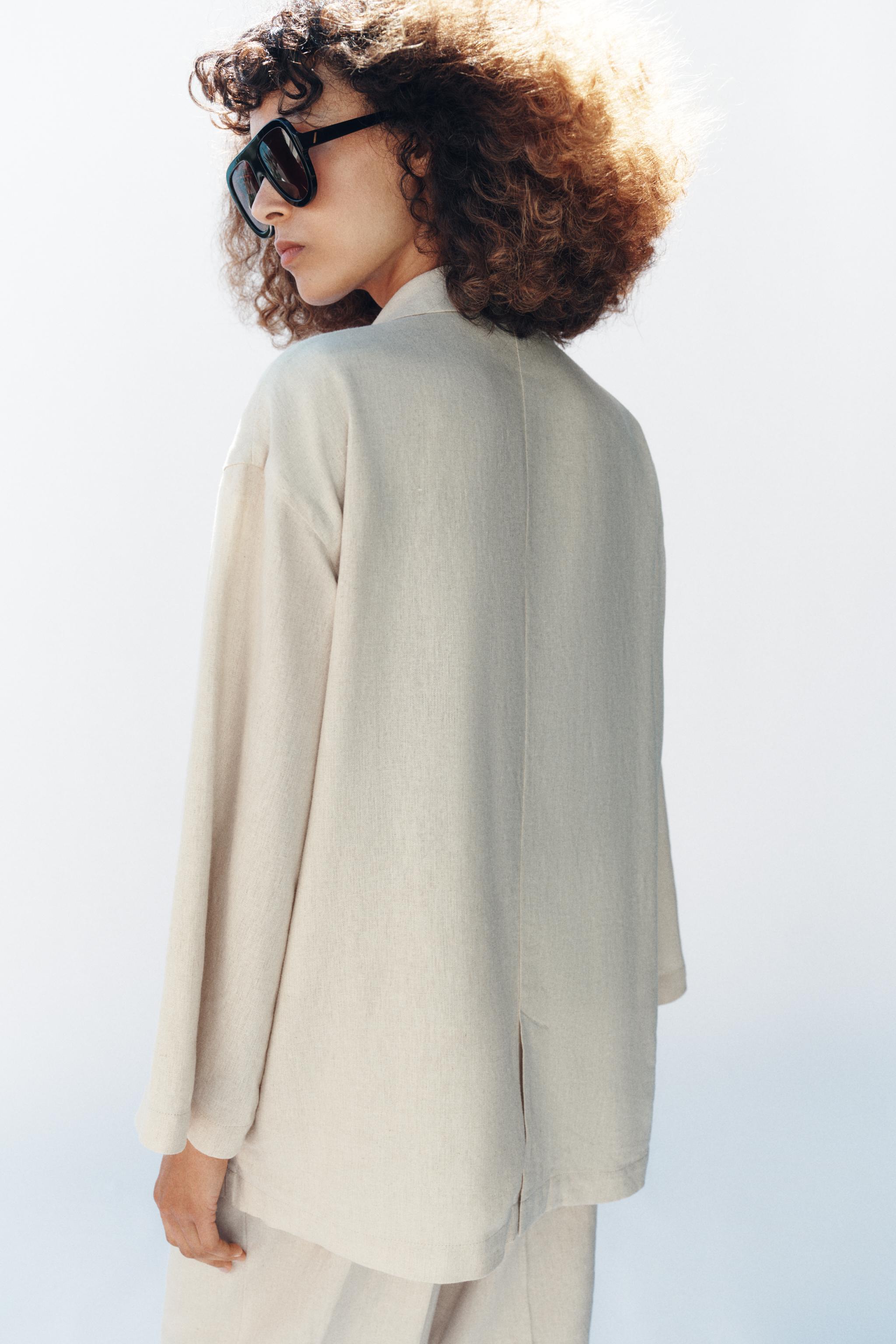 リネン混ダブルブレストブレザー - ライトベージュ | ZARA Japan / 日本