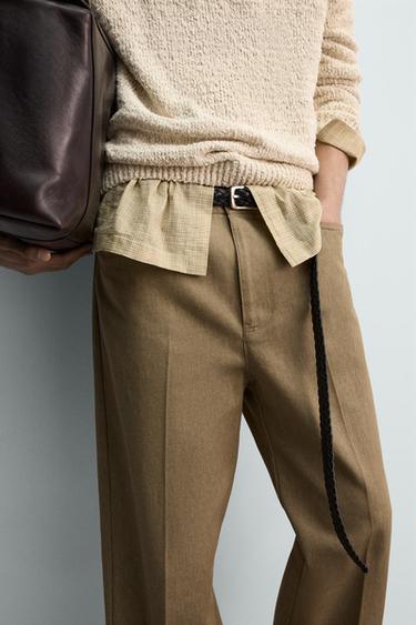 PANTALON STRAIGHT FIT À PASSANTS - Beige de Zara - Image 4