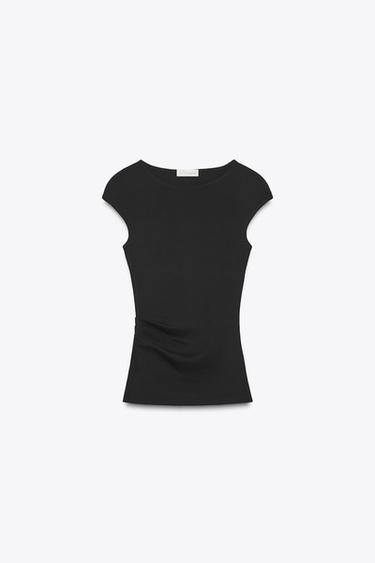 TOP DRAPEADO RIB - Negro de Zara
