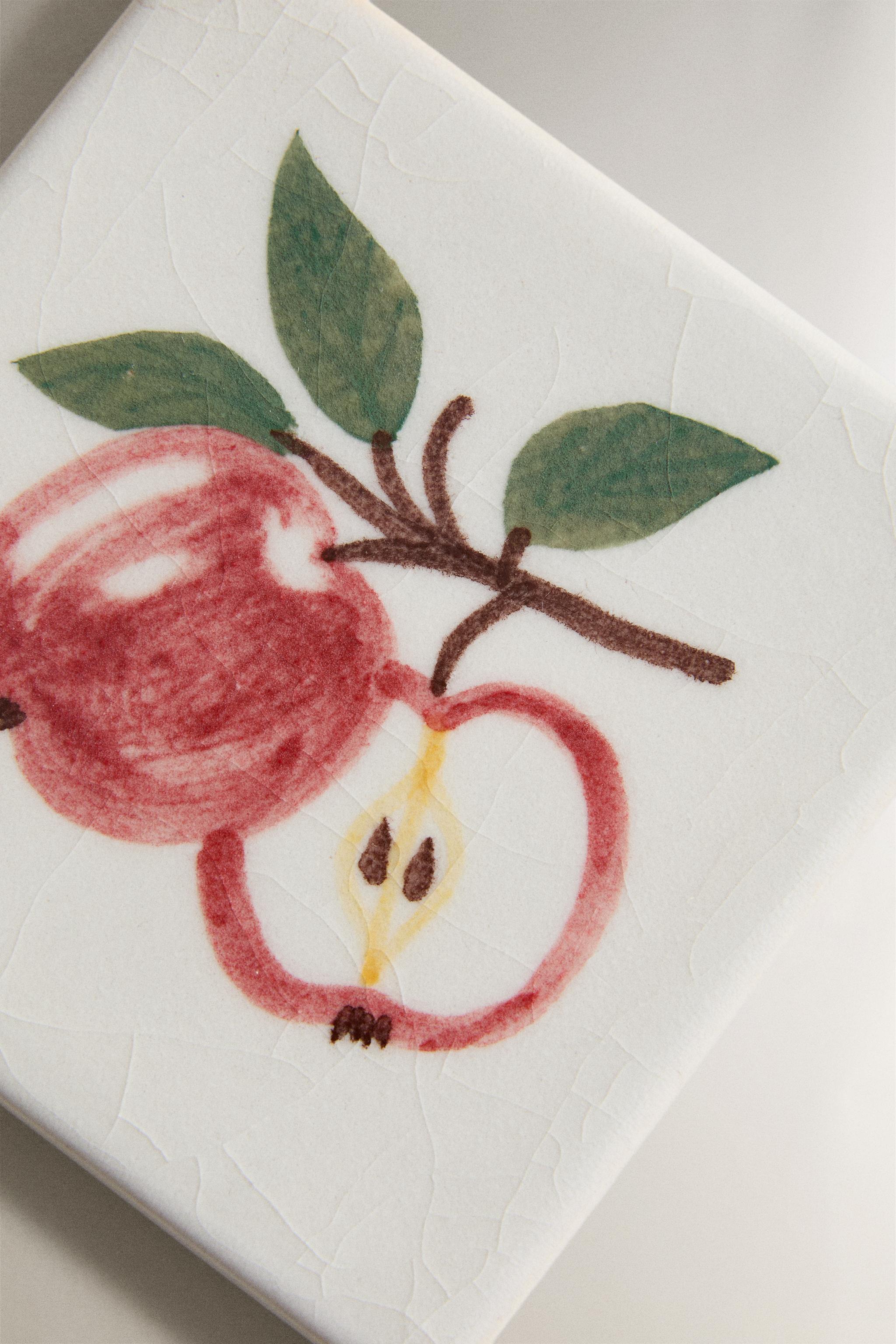 LOT DE 4 DESSOUS DE VERRE EN GRÈS MOTIF FRUITS