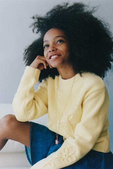 CORD FLORAL KNIT SWEATER - Yellow by Zara