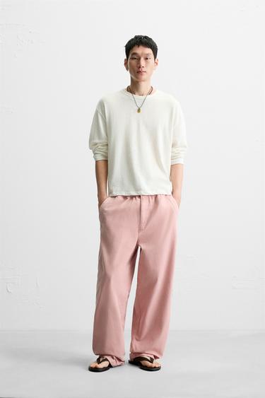 WASHED CANVAS TROUSERS - Chalk pink by Zara - Image 0