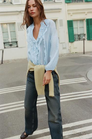 RUFFLED BLOUSE - Sky blue by Zara - Image 1