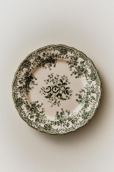 ASSIETTE PLATE FAÏENCE IMPRIMÉ FLEURS - Vert olive de Zara - Image 5