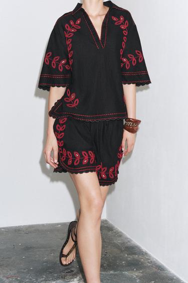 ZW COLLECTION EMBROIDERED SHIRT - Black by Zara - Image 3
