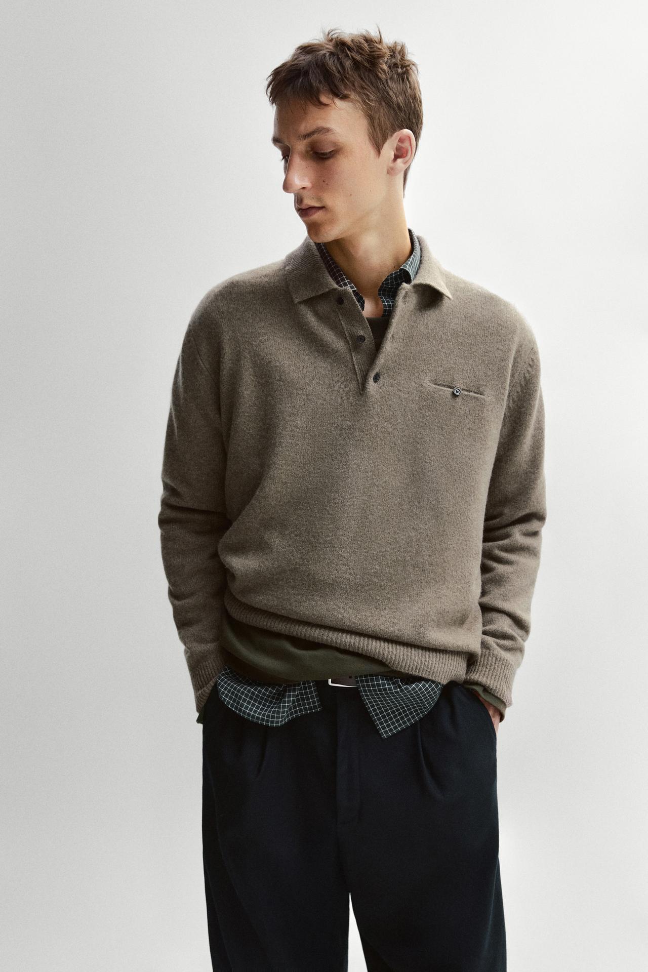 100% wool knit polo collar sweater — Green