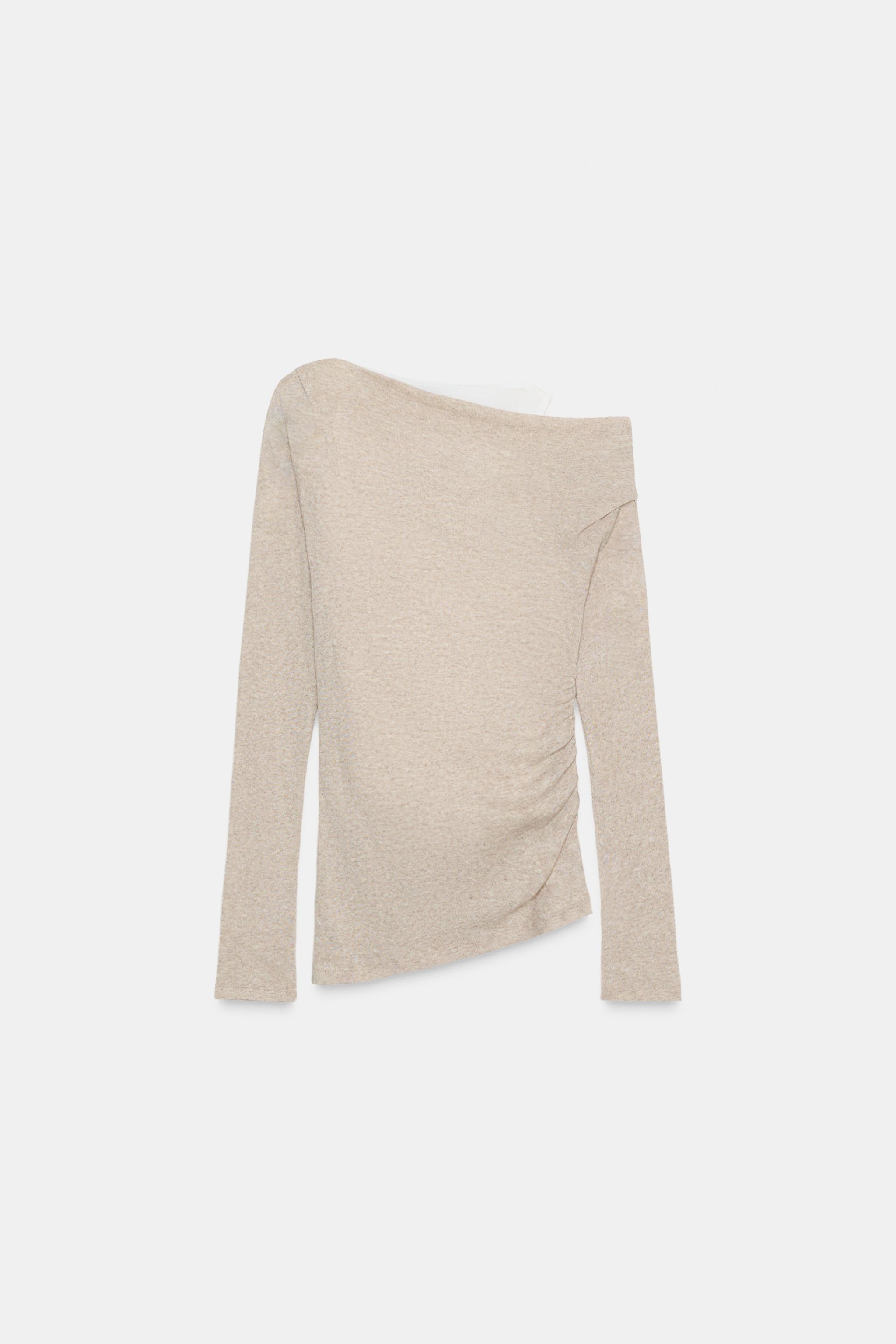ASYMMETRIC DOUBLE EFFECT T-SHIRT - Sand / Marl | ZARA United States