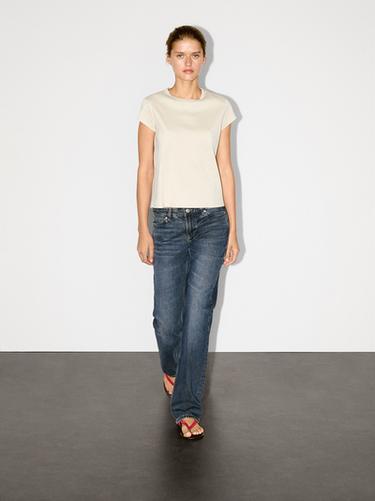 T-shirt à manches courtes 100 % coton - Gris / Naturel de Zara