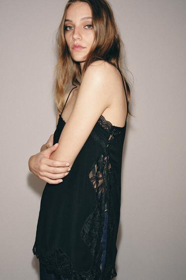 ZW COLLECTION LACE CAMISOLE TOP - Black by Zara