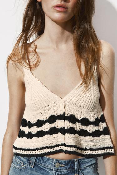 KNIT BUTTON-UP TOP - Ecru by Zara