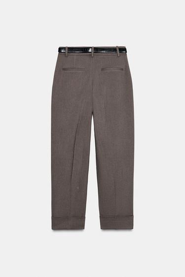 PANTALON AVEC REVERS ET CEINTURE - Marron chiné de Zara - Image 7