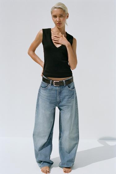 TRF BAGGY BALLOON MID-WAIST JEANS - Blue by Zara