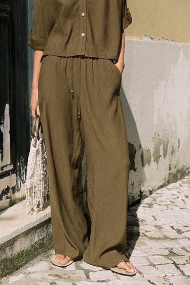 QUẦN VẢI RŨ ỐNG ĐỨNG - Màu xanh ô liu từ Zara