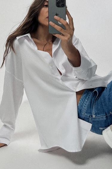 قميص OXFORD بالقطن - أبيض الخاص بـ Zara