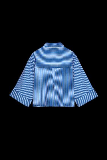 GESTREIFTES HEMD MIT LEINENANTEIL - Weiß / Blau von Zara
