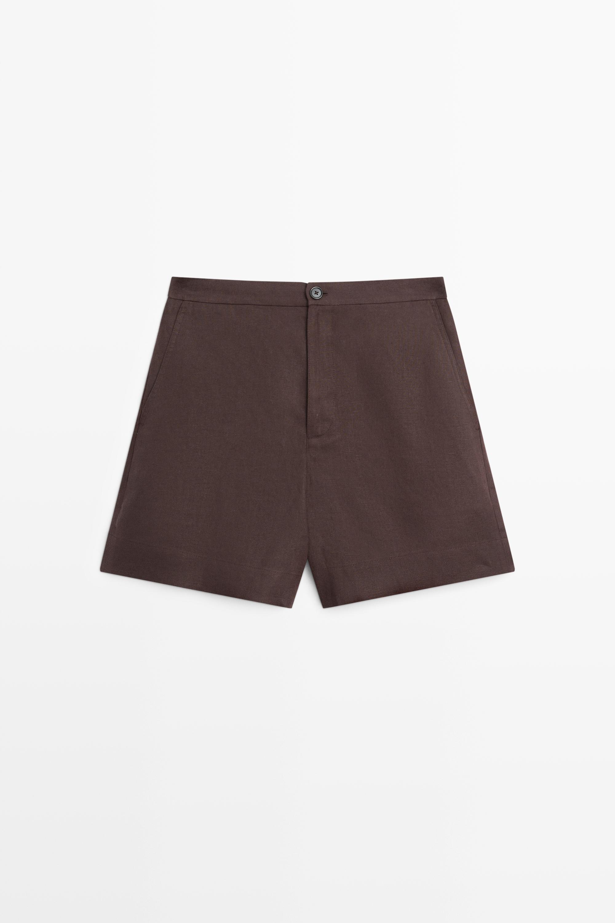 100% linen short Bermuda shorts