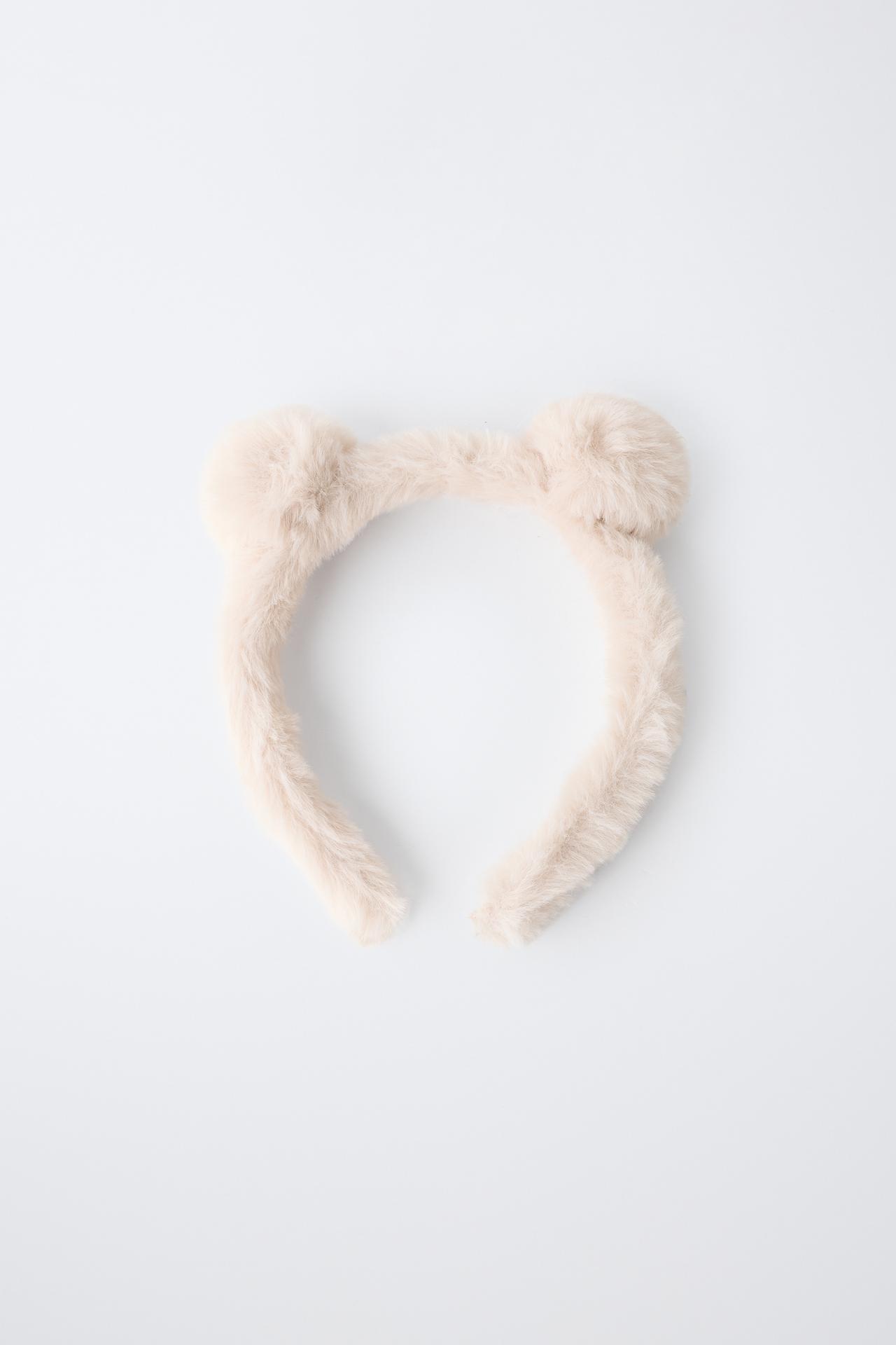 FAUX FUR EARS HEADBAND — Ecru
