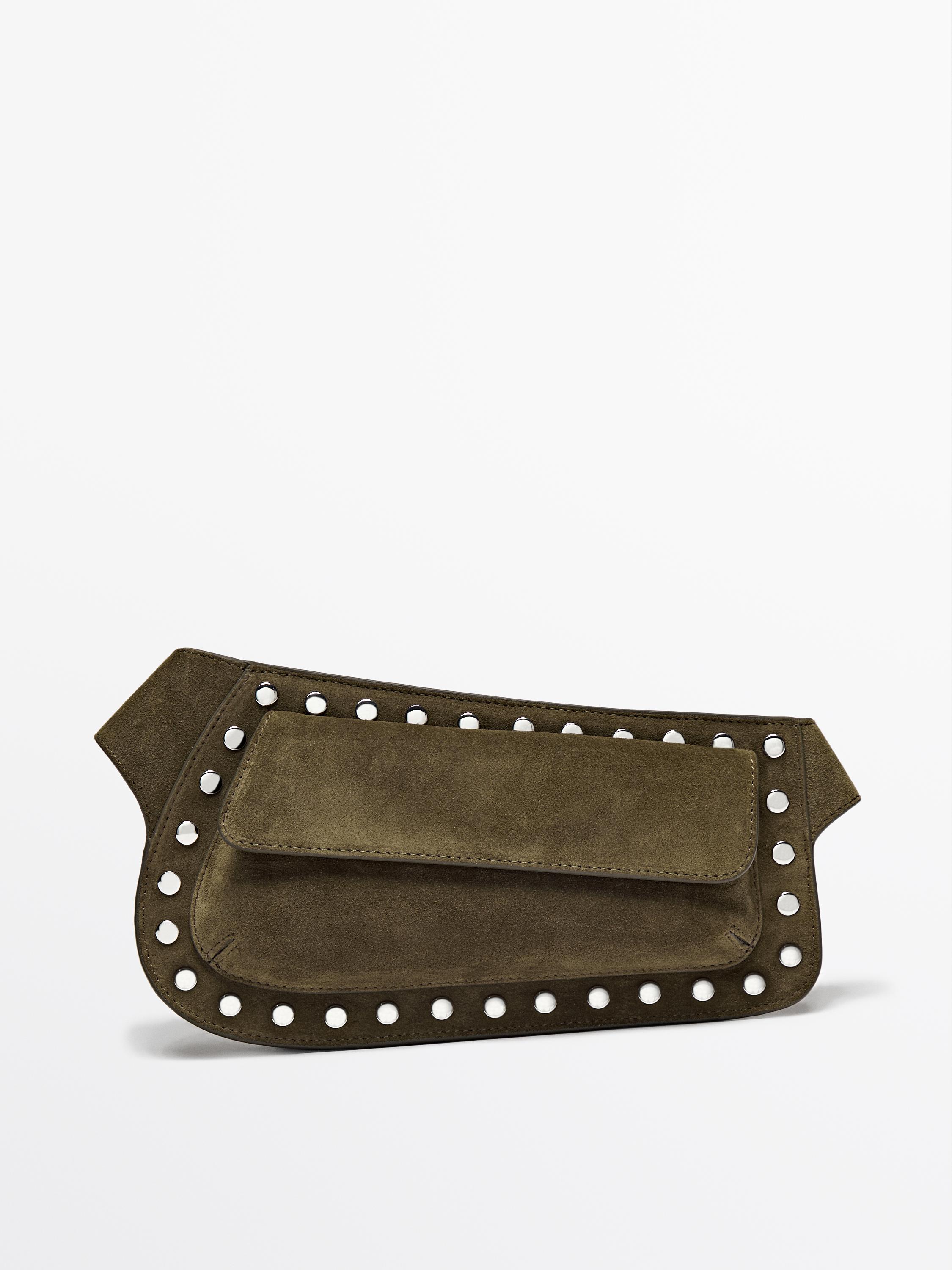 Split suede belt bag with studs - Green | ZARA United States