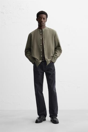 CAMISA LINO - ALGODÓN - Khaki de Zara